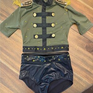 Balera Olive and Black Soldier Dance Costume with Gold Accents